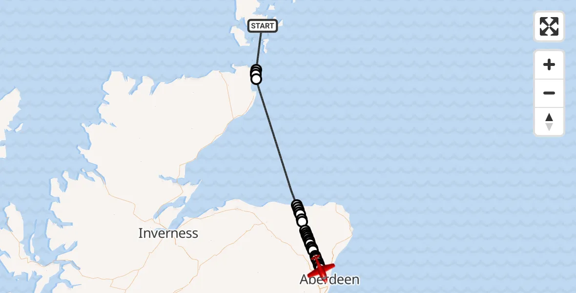 Flight route Air Ambulance Aircraft North Atlantic Ocean - Dyce and Stoneywood, 08 July 2026, 13:25