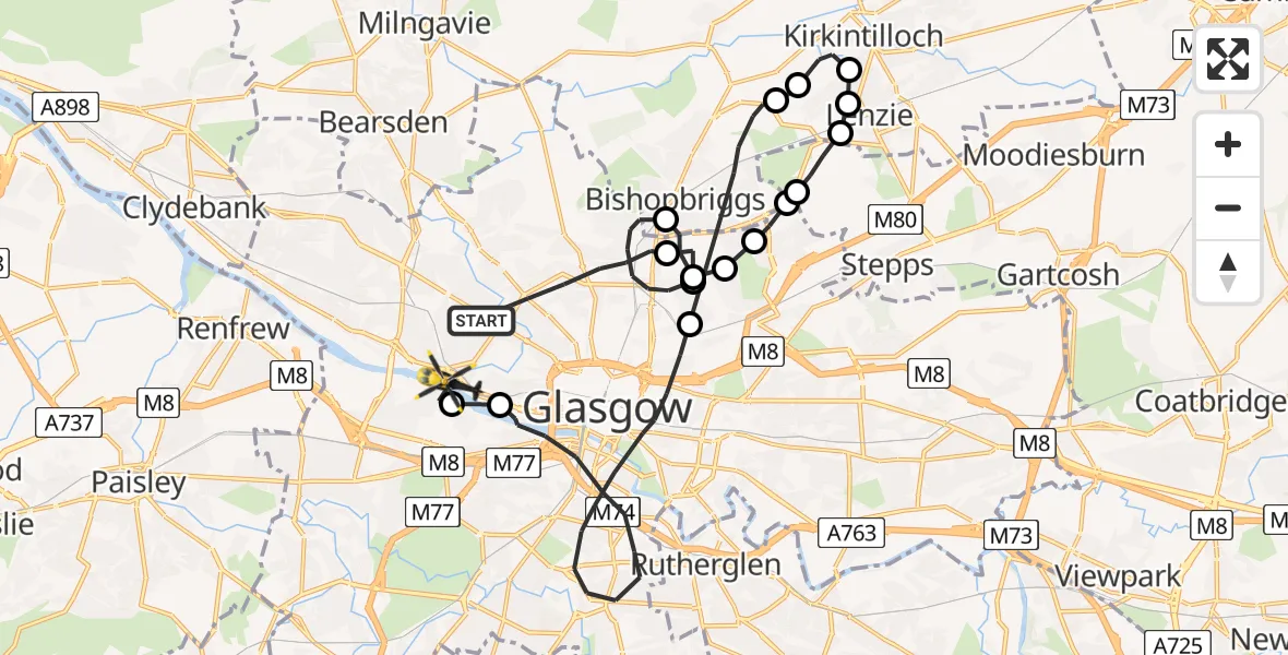 Flight route Police Helicopter Glasgow - Glasgow, 08 July 2026, 13:43