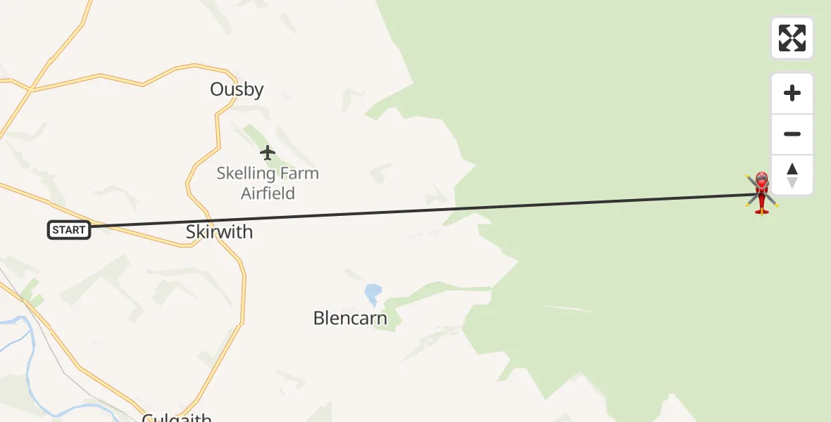 Flight route Air Ambulance Helicopter Skirwith - Milburn, 08 July 2026, 14:05