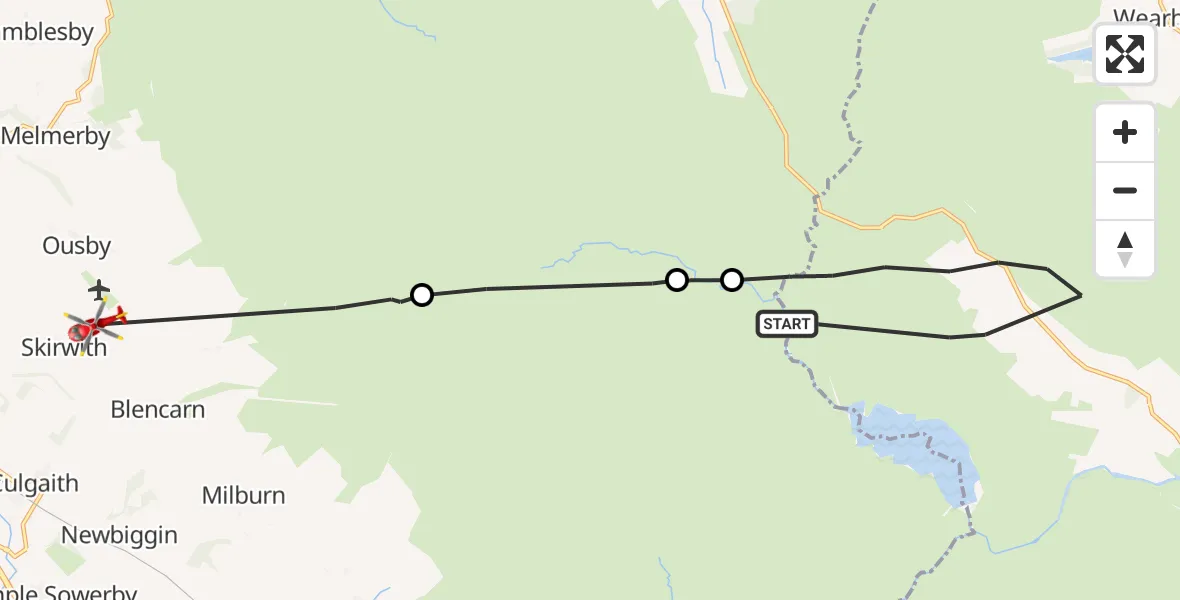 Flight route Air Ambulance Helicopter Forest and Frith - Ousby, 08 July 2026, 14:09