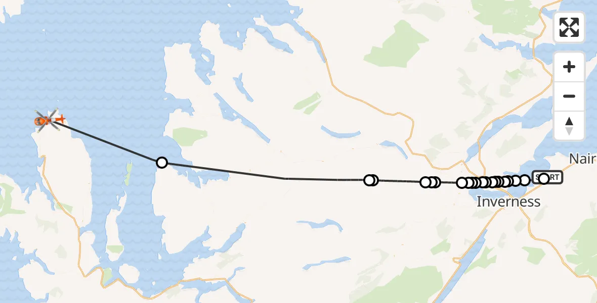 Flight route Coastguard Helicopter Inverness Airport - Inner Seas, 08 July 2026, 14:24