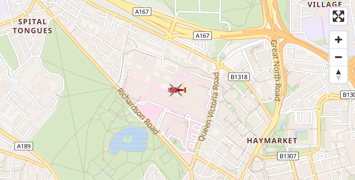 Flight route Air Ambulance Helicopter Newcastle Royal Victoria Infirmary - Newcastle Royal Victoria Infirmary, 08 July 2026, 14:58