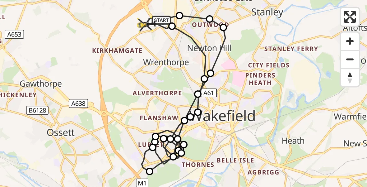 Flight route Police Helicopter Carr Gate - East Ardsley, 08 July 2026, 15:26