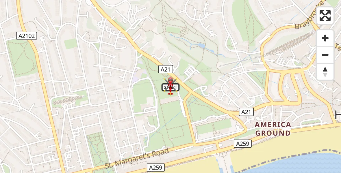 Flight route Air Ambulance Helicopter St Leonards - St Leonards, 08 July 2026, 15:35