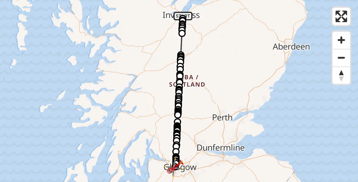 Flight route Air Ambulance Helicopter Inverness - Queen Elizabeth Hospital, 08 July 2026, 16:03
