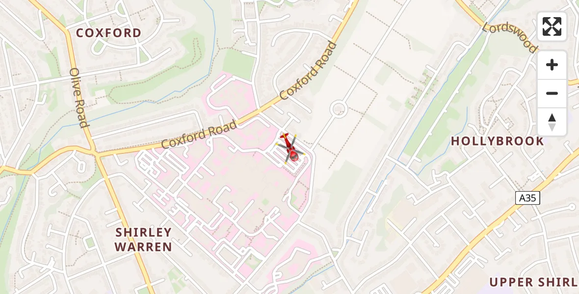 Flight route Air Ambulance Helicopter University Hospital Southampton - University Hospital Southampton, 08 July 2026, 16:10
