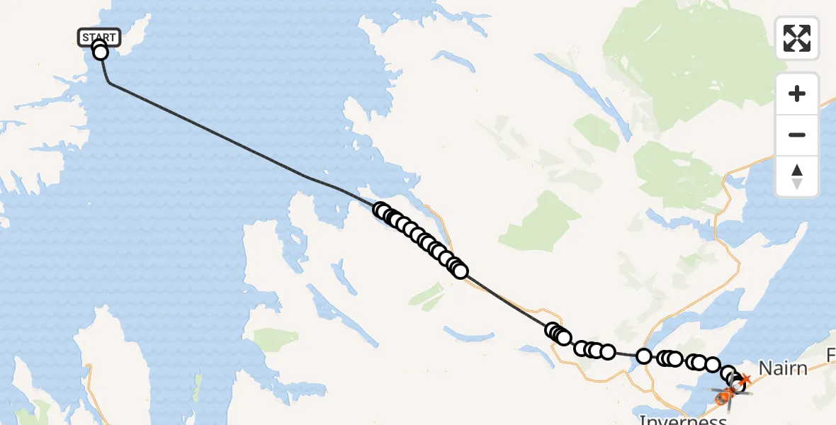 Flight route Coastguard Helicopter Stornoway Airport - Inverness Airport, 08 July 2026, 16:17