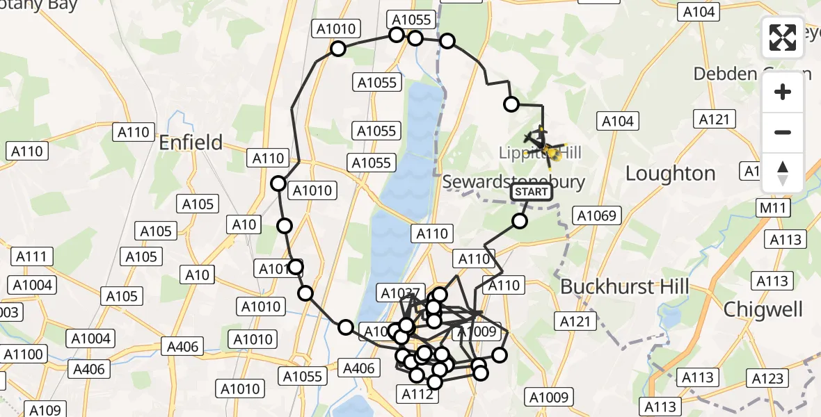 Flight route Police Helicopter Sewardstonebury - Sewardstonebury, 08 July 2026, 16:29