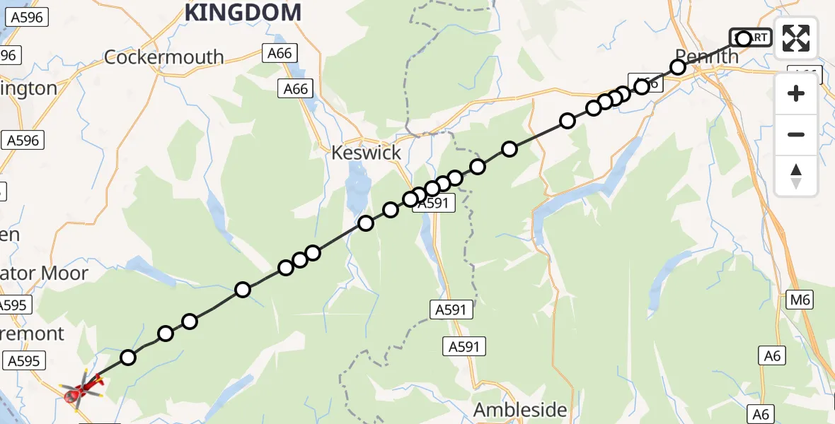 Flight route Air Ambulance Helicopter Langwathby - Ponsonby, 08 July 2026, 16:56