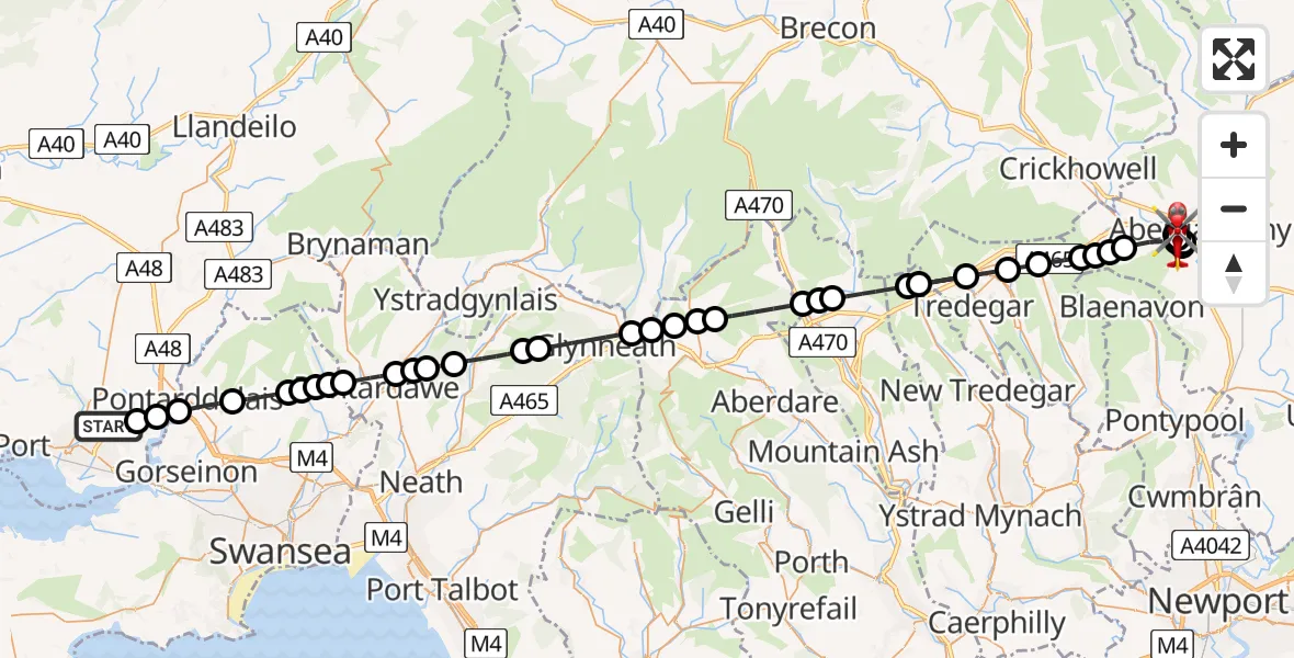 Flight route Air Ambulance Helicopter Dafen - Llanfoist, 08 July 2026, 17:13