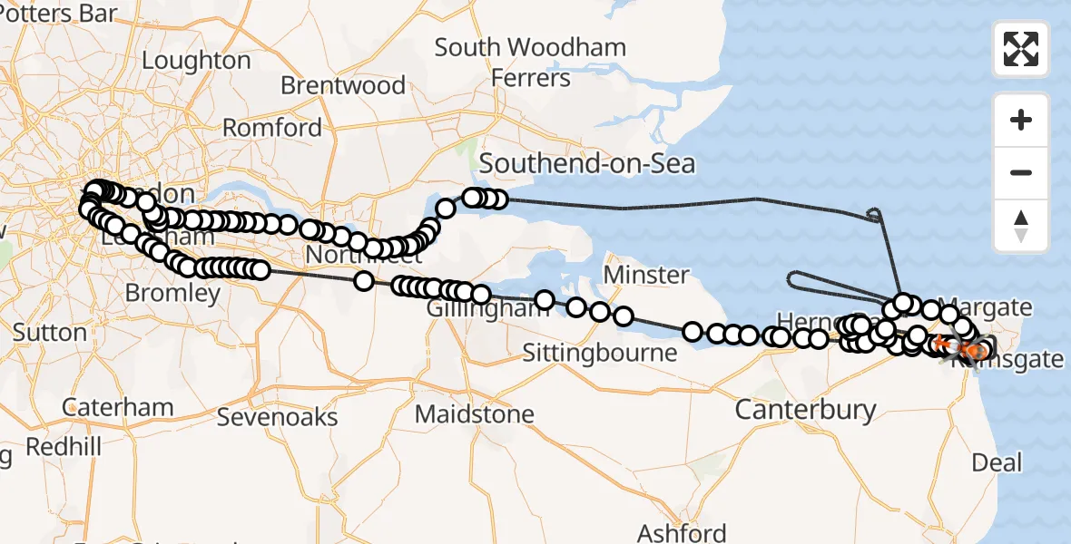 Flight route Coastguard Helicopter Manston Airport - Manston Airport, 08 July 2026, 17:46