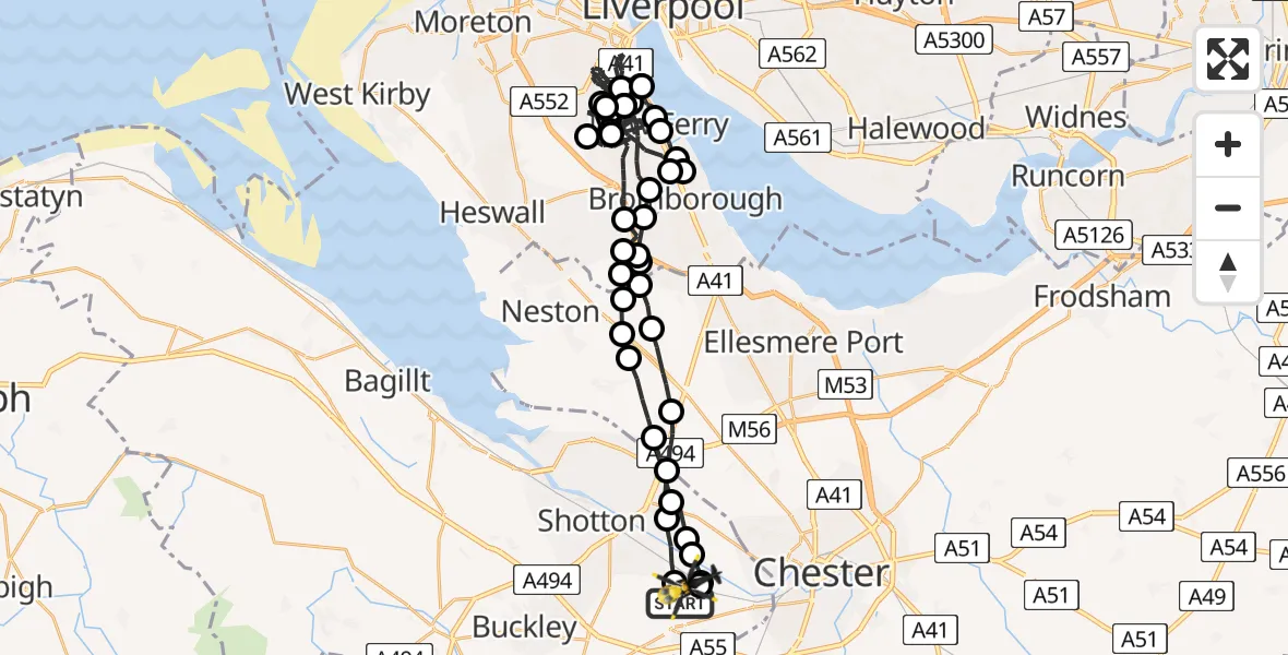 Flight route Police Helicopter Hawarden Airport - Hawarden Airport, 08 July 2026, 18:50