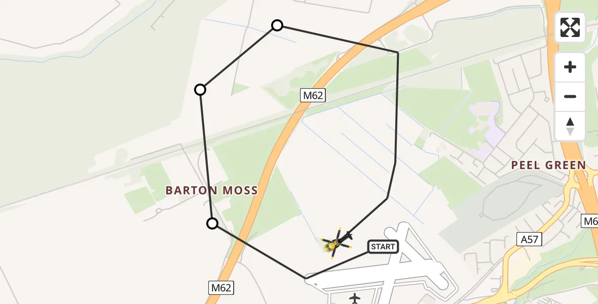 Flight route Police Helicopter Manchester Barton Aerodrome - Irlam, 08 July 2026, 19:16