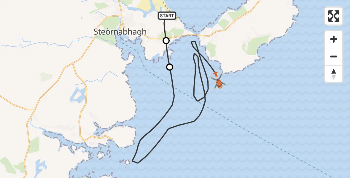 Flight route Coastguard Helicopter Stornoway Airport - Inner Seas, 08 July 2026, 19:49