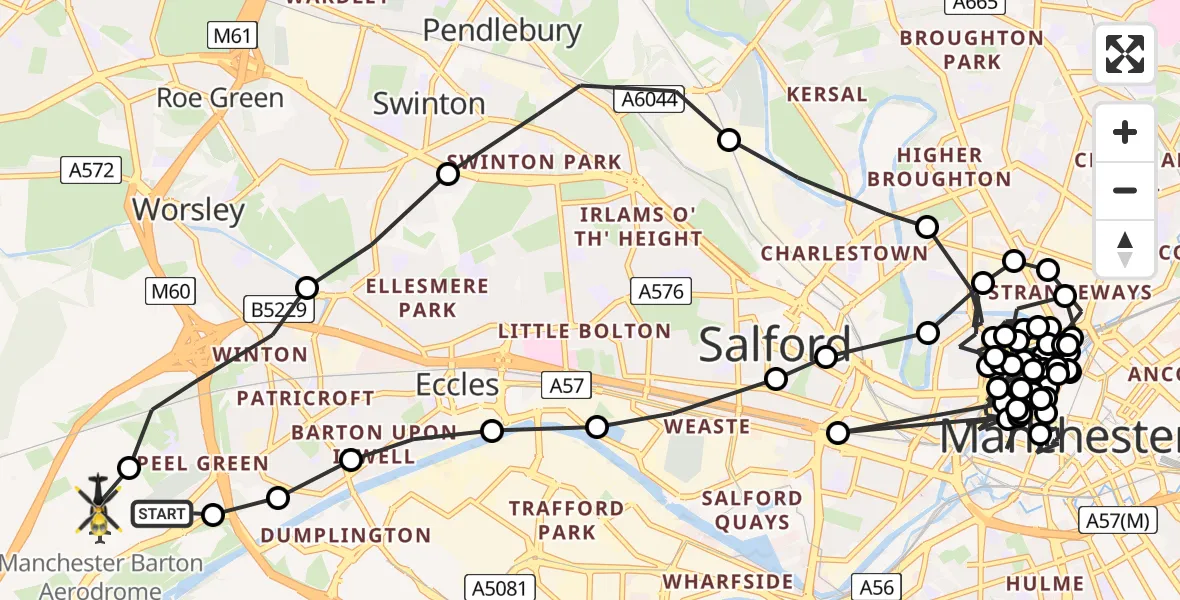 Flight route Police Helicopter Manchester Barton Aerodrome - Manchester Barton Aerodrome, 08 July 2026, 20:28