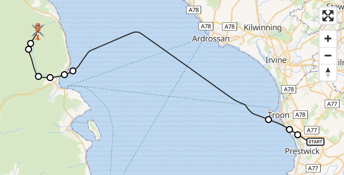 Flight route Coastguard Helicopter Glasgow Prestwick Airport - The Bastion, 08 July 2026, 21:06