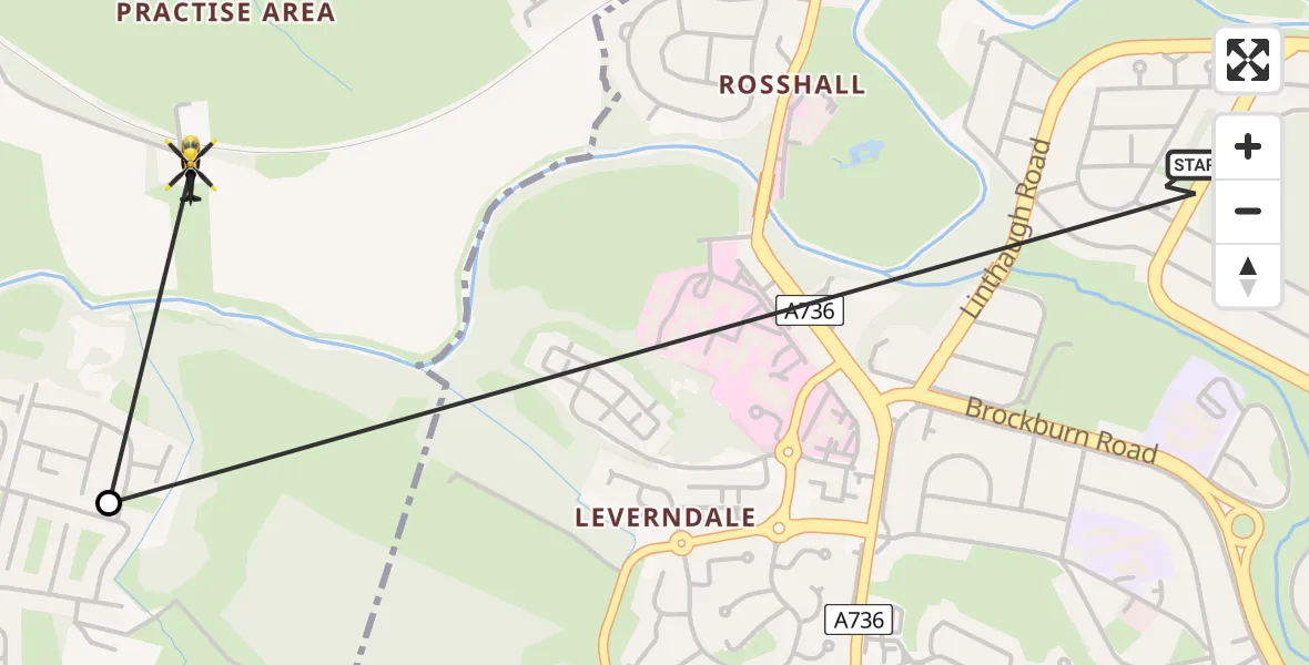 Flight route Police Helicopter Glasgow - Paisley, 08 July 2026, 21:27