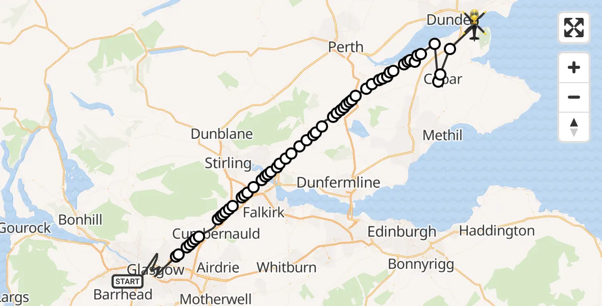 Flight route Police Helicopter Glasgow - Tayport, 08 July 2026, 21:32