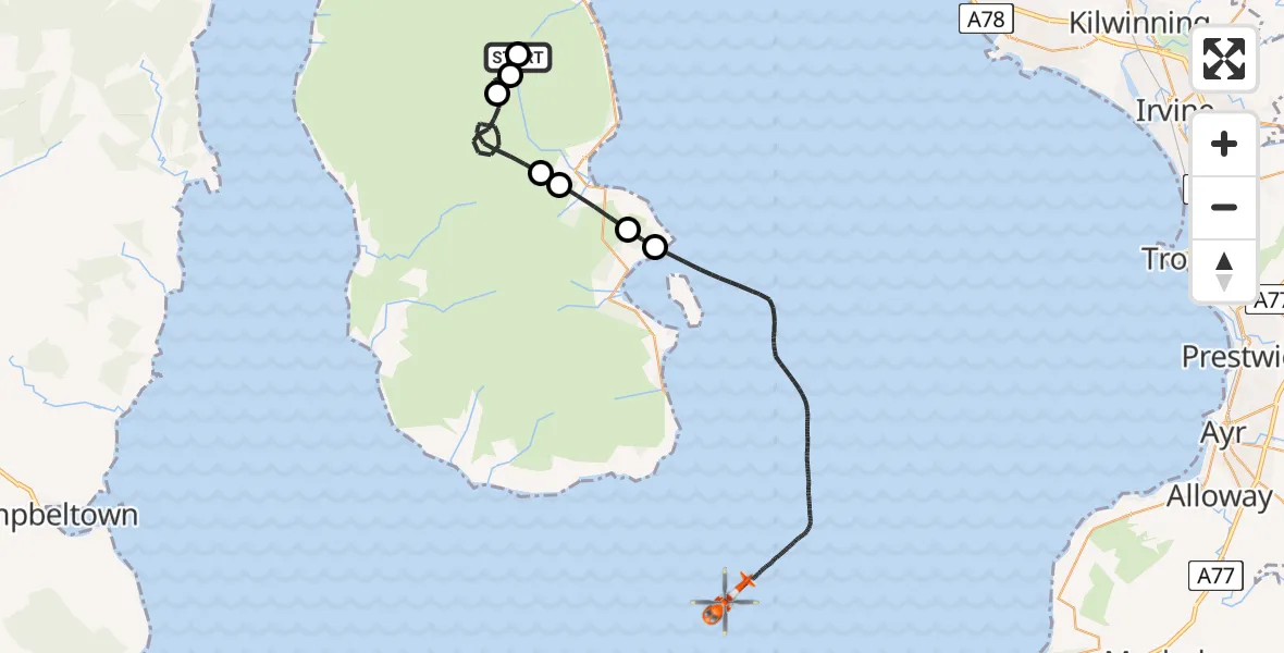 Flight route Coastguard Helicopter The Saddle - Inner Seas, 08 July 2026, 21:41