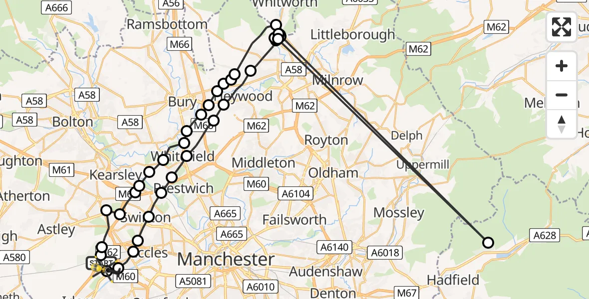 Flight route Police Helicopter Irlam - Manchester Barton Aerodrome, 08 July 2026, 21:51