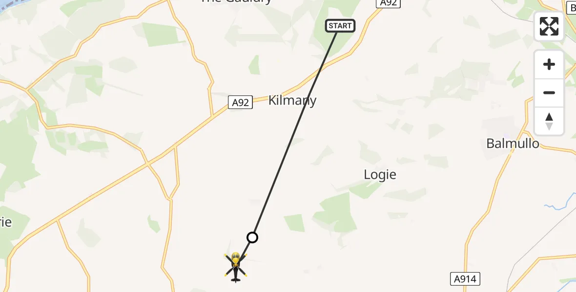 Flight route Police Helicopter Kilmany - Kedlock Feus, 08 July 2026, 22:16
