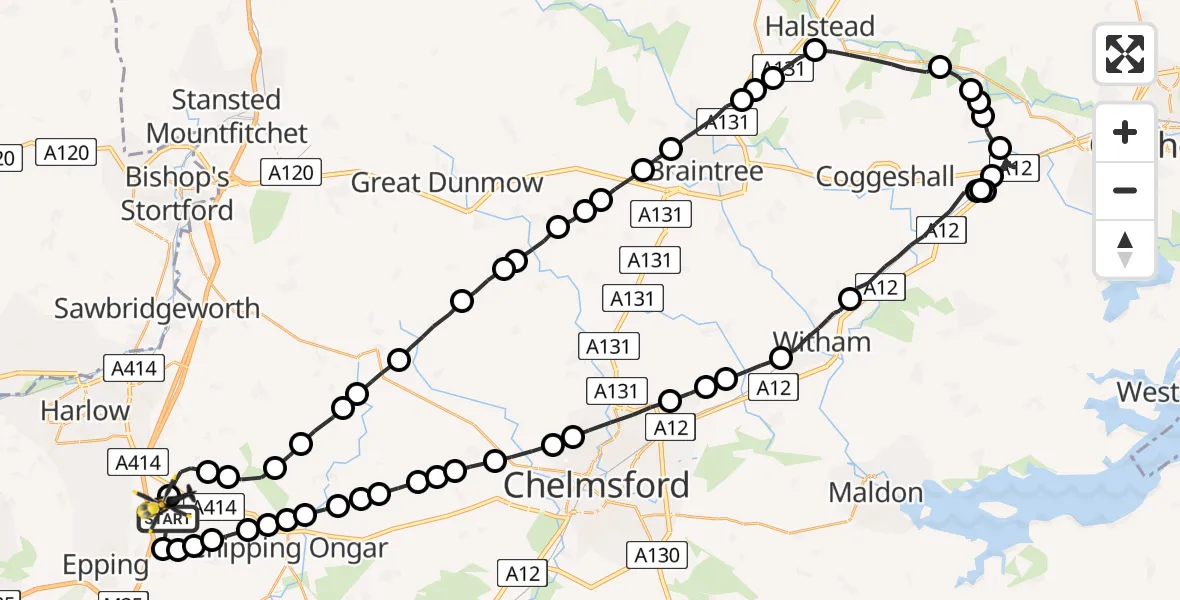 Flight route Police Helicopter North Weald Airfield - North Weald Airfield, 08 July 2026, 23:45