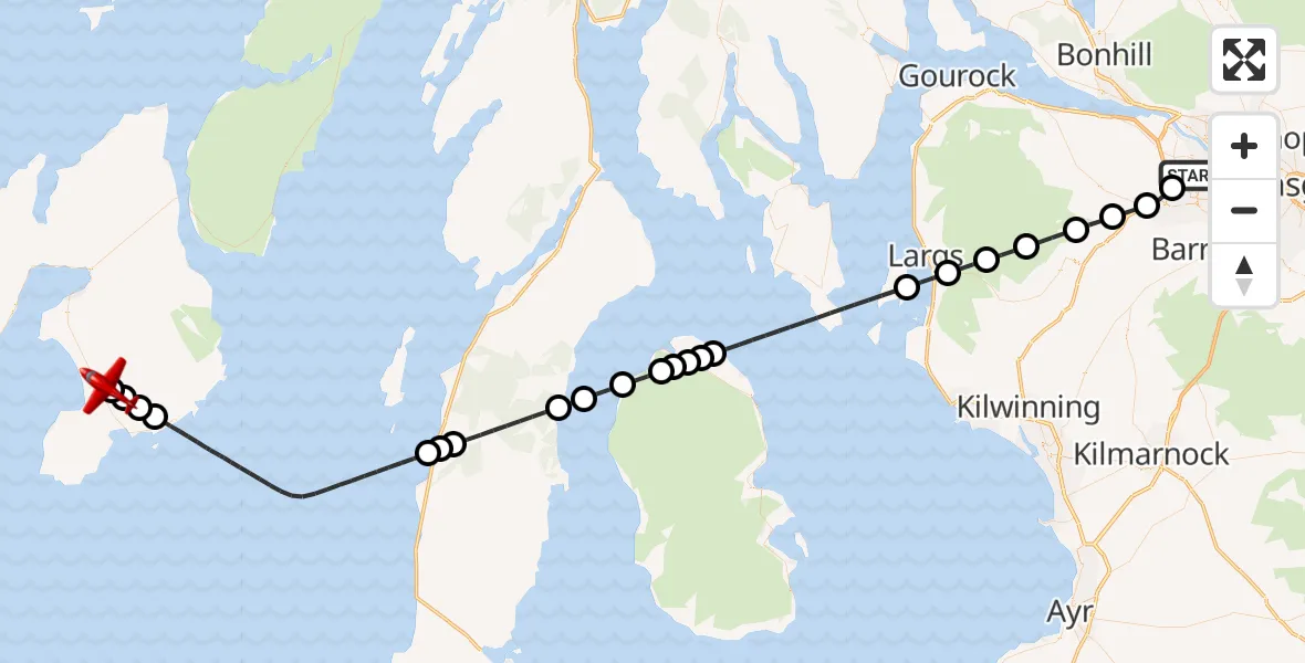 Flight route Air Ambulance Aircraft Glasgow Airport - Glenegedale, 08 July 2026, 23:46
