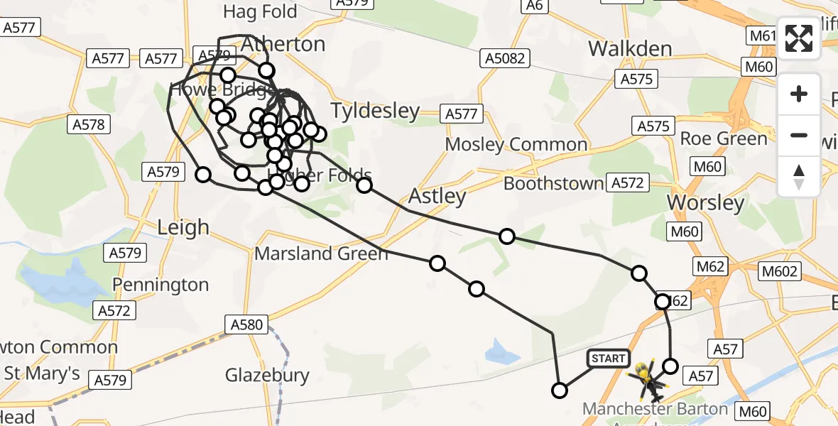 Flight route Police Helicopter Irlam - Manchester Barton Aerodrome, 09 July 2026, 00:18