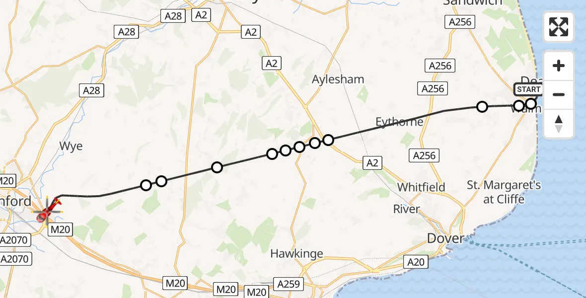 Flight route Air Ambulance Helicopter Deal - Ashford, 09 July 2026, 00:28
