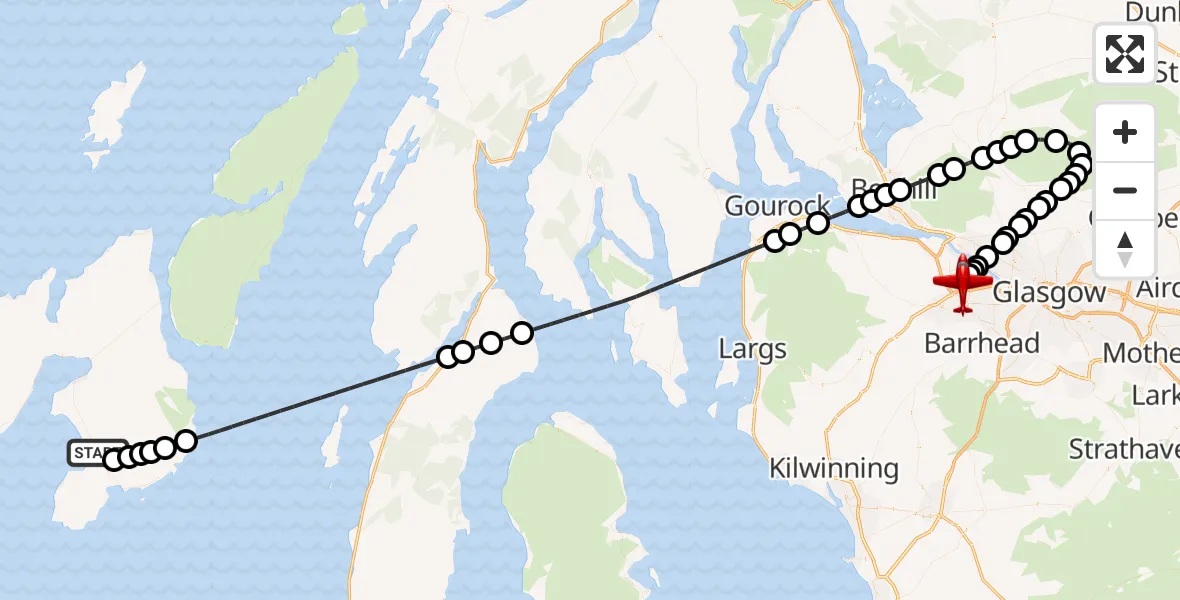 Flight route Air Ambulance Aircraft Glenegedale - Glasgow Airport, 09 July 2026, 00:57
