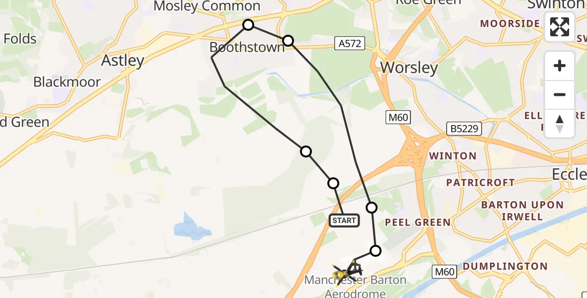 Flight route Police Helicopter Irlam - Manchester Barton Aerodrome, 09 July 2026, 02:02