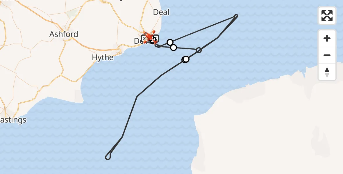 Flight route Coastguard Drone Langdon Battery Heliport - Swingate Airfield, 09 July 2026, 02:02