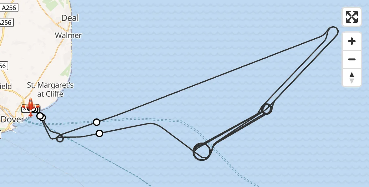Flight route Coastguard Drone Langdon Battery Heliport - Swingate Airfield, 09 July 2026, 07:04