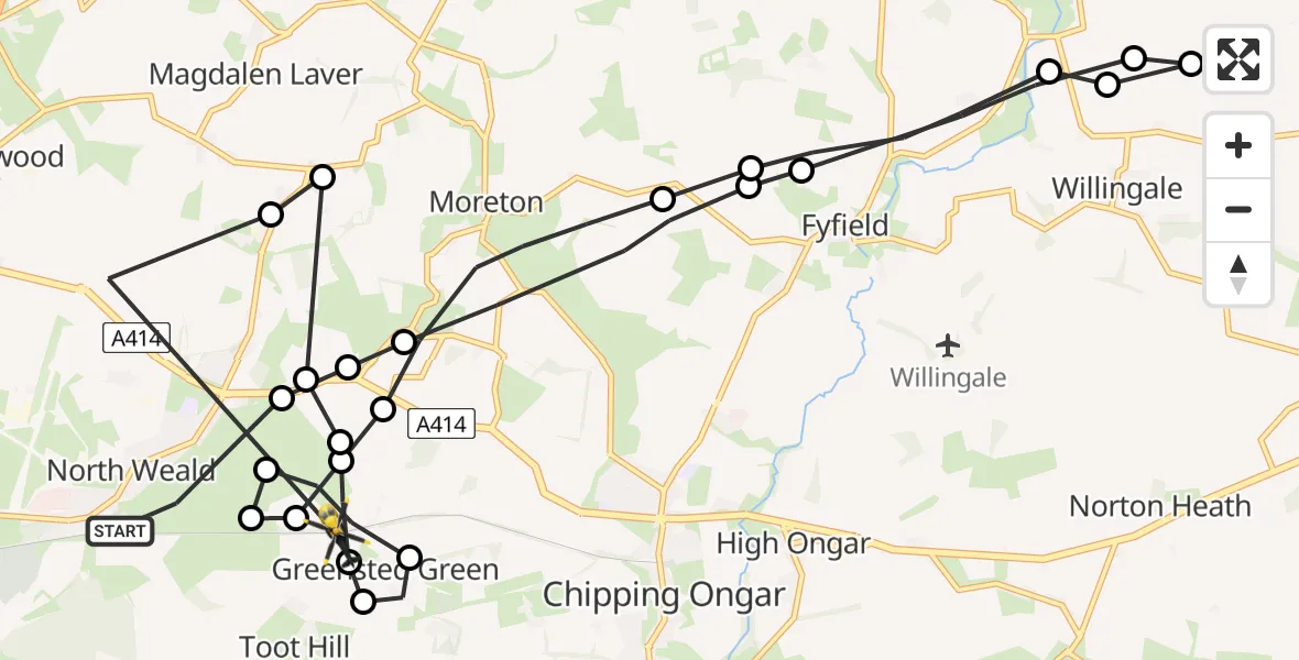 Flight route Police Helicopter North Weald Bassett - Epping Forest, 09 July 2026, 07:27
