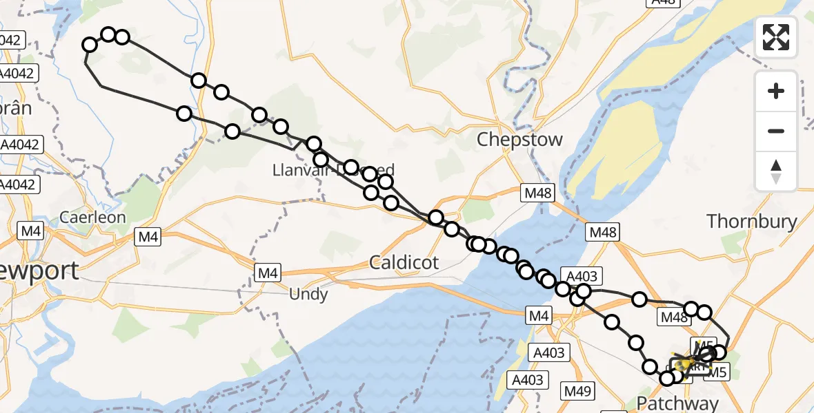 Flight route Police Helicopter Almondsbury Helicopter Base - Almondsbury Helicopter Base, 09 July 2026, 08:26