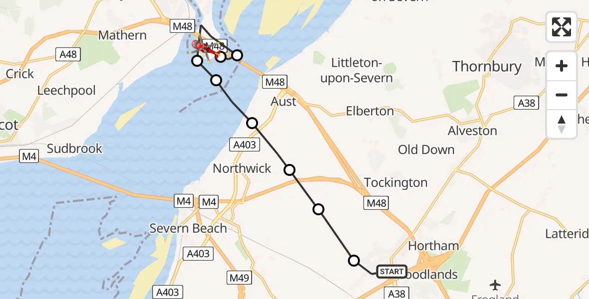 Flight route Air Ambulance Helicopter Almondsbury - Forest of Dean, 09 July 2026, 08:43