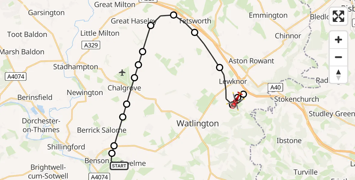 Flight route Air Ambulance Helicopter RAF Benson - South Oxfordshire, 09 July 2026, 08:46