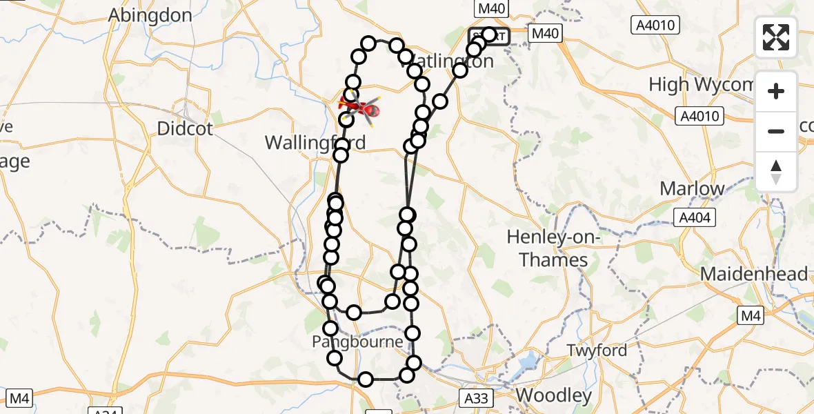Flight route Air Ambulance Helicopter Lewknor - RAF Benson, 09 July 2026, 08:58