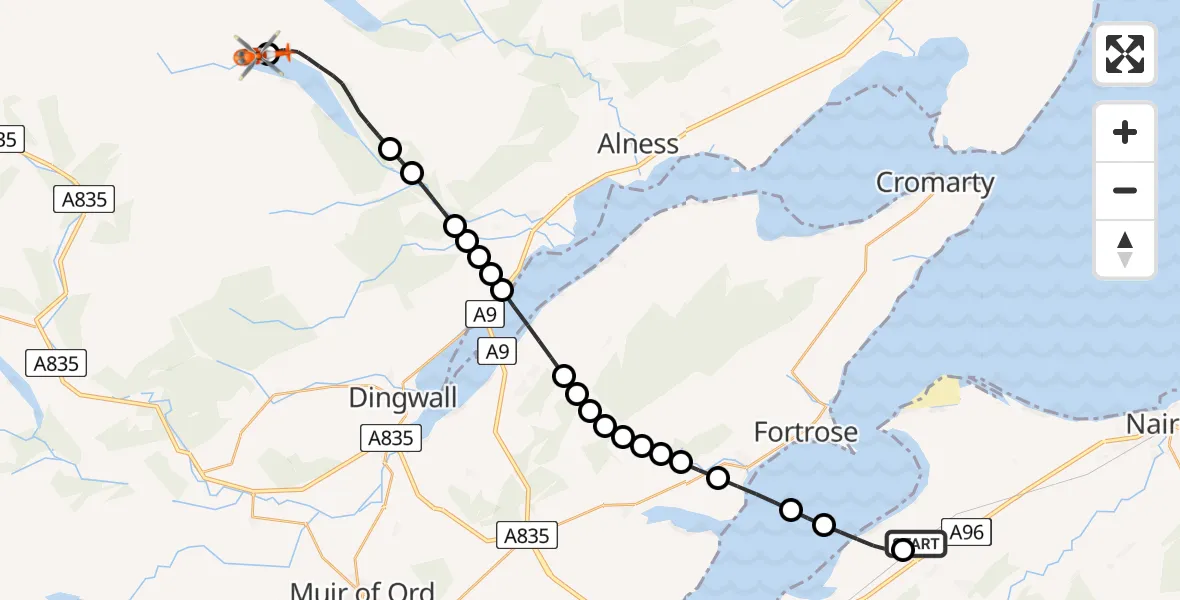 Flight route Coastguard Helicopter Inverness Airport - Loch Glass, 09 July 2026, 09:03