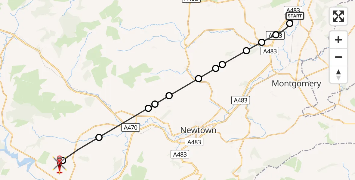 Flight route Air Ambulance Helicopter Welshpool Airport - Y Fan, 09 July 2026, 09:36
