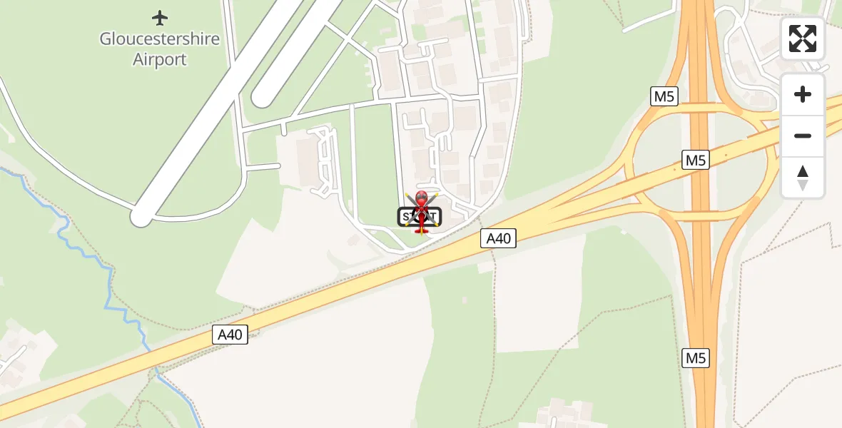 Flight route Air Ambulance Helicopter Gloucestershire Airport - Tewkesbury, 09 July 2026, 10:17