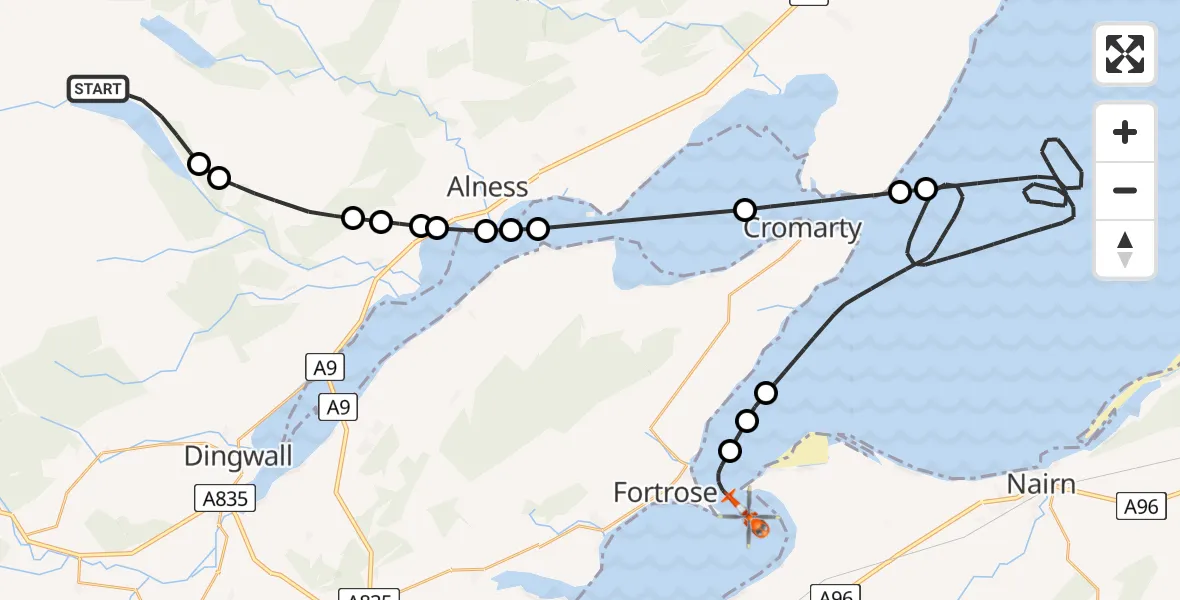 Flight route Coastguard Helicopter Highland - Rosemarkie, 09 July 2026, 10:22