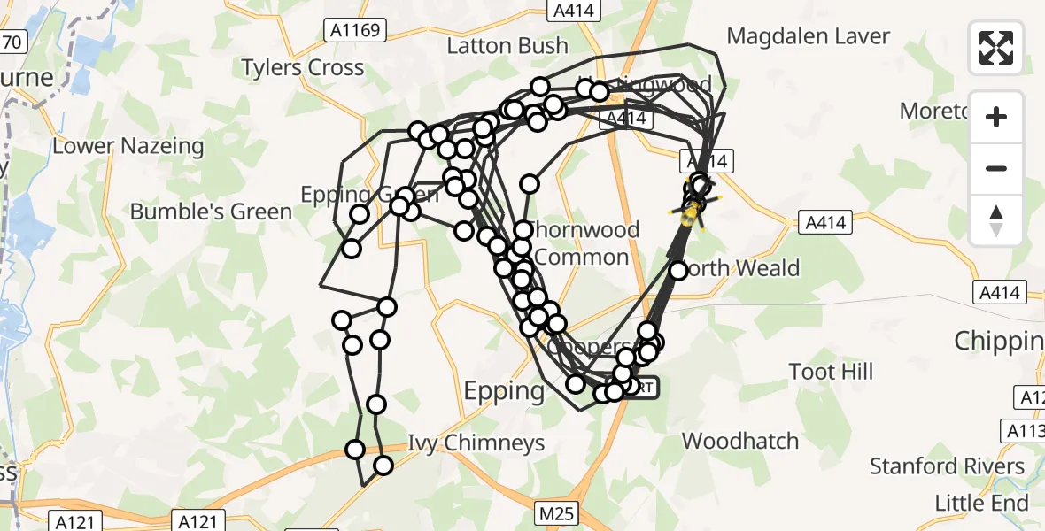 Flight route Police Helicopter Coopersale - North Weald Airfield, 09 July 2026, 10:47