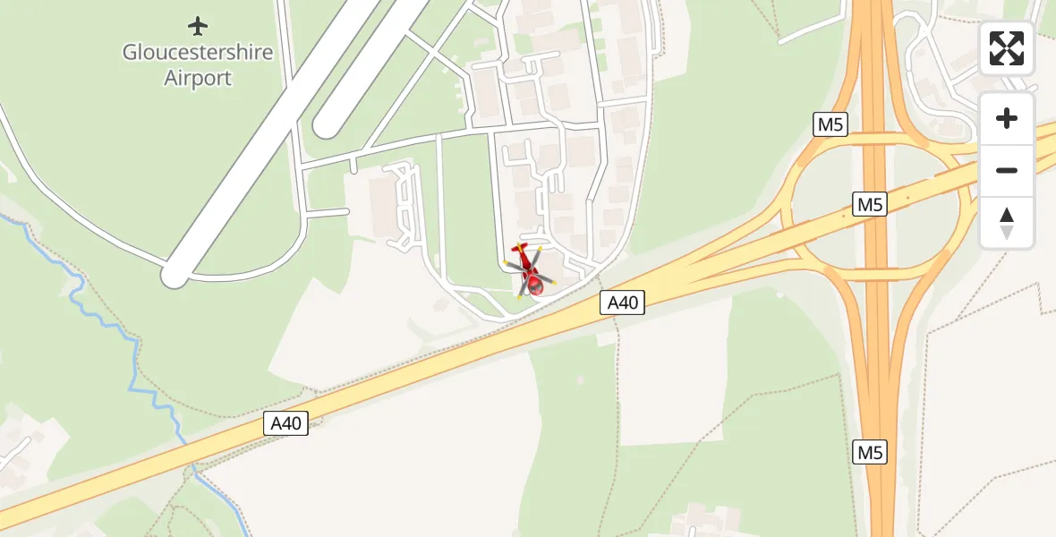 Flight route Air Ambulance Helicopter Gloucestershire Airport - Gloucestershire Airport, 09 July 2026, 10:57