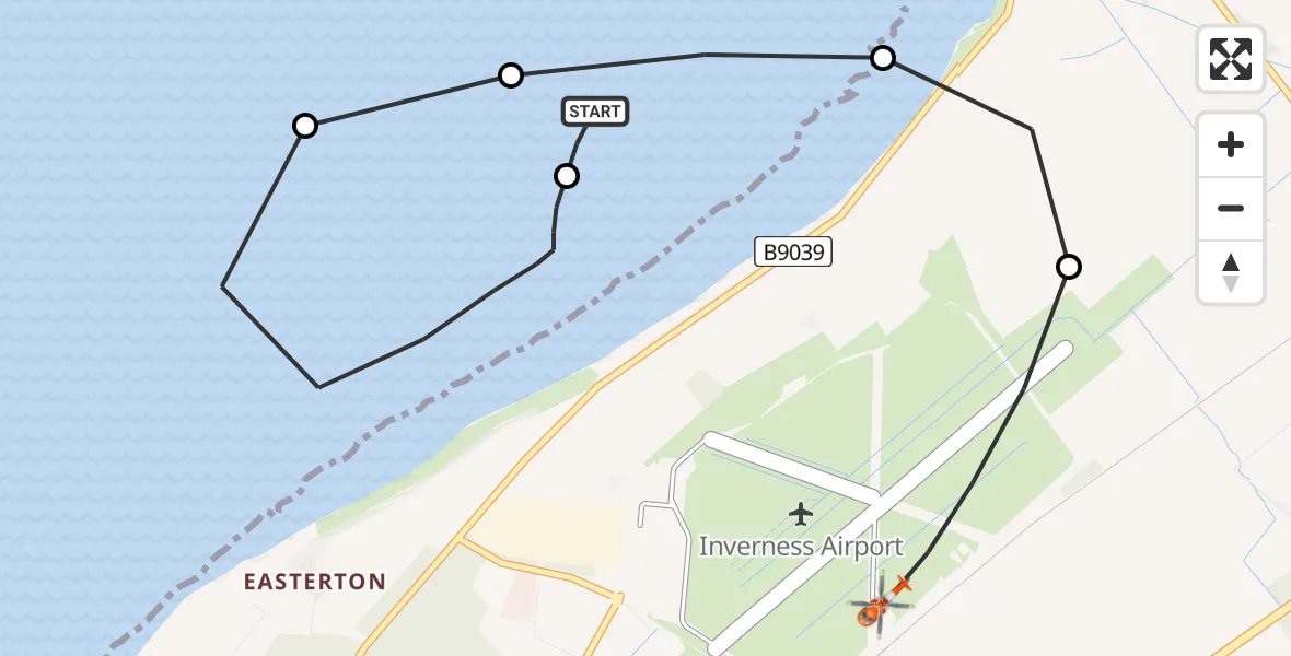 Flight route Coastguard Helicopter Ardersier - Inverness Airport, 09 July 2026, 10:59