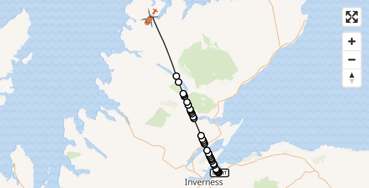 Flight route Coastguard Helicopter Inverness Airport - Highland, 09 July 2026, 11:18