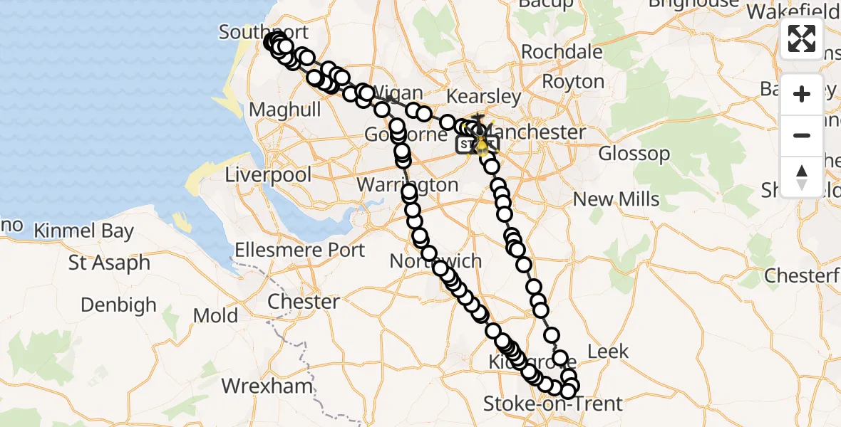 Flight route Police Helicopter Irlam - Manchester Barton Aerodrome, 09 July 2026, 11:19