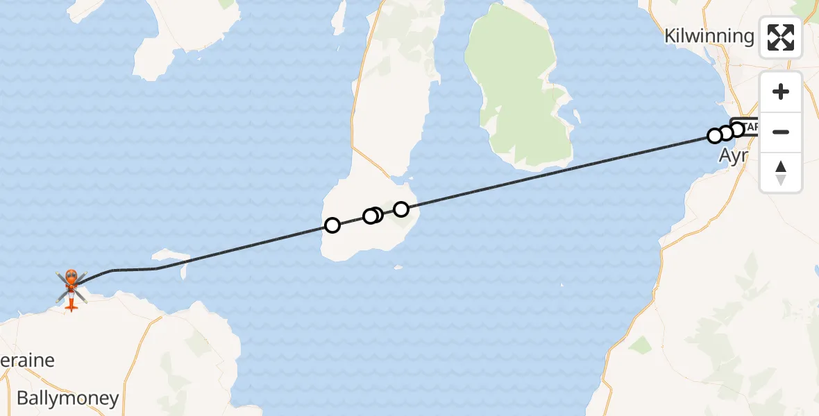 Flight route Coastguard Helicopter Glasgow Prestwick Airport - Inner Seas, 09 July 2026, 12:08