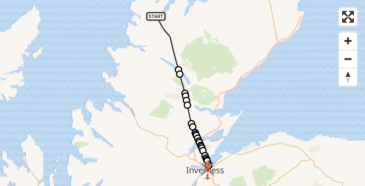 Flight route Coastguard Helicopter Highland - Inverness, 09 July 2026, 12:18