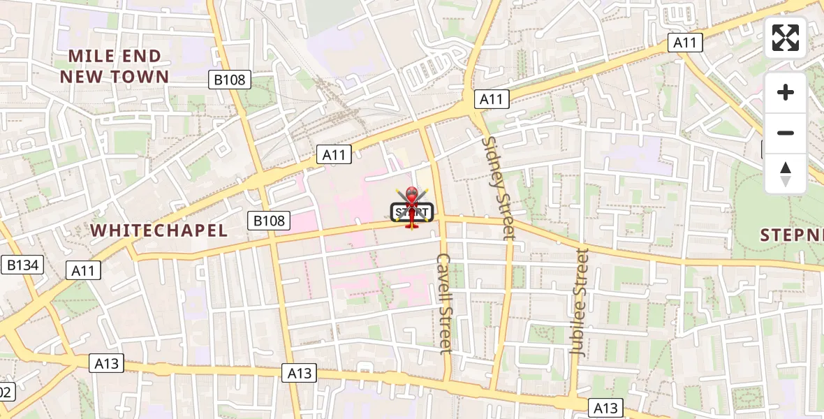Flight route Air Ambulance Helicopter Royal London Hospital - Royal London Hospital, 09 July 2026, 12:28
